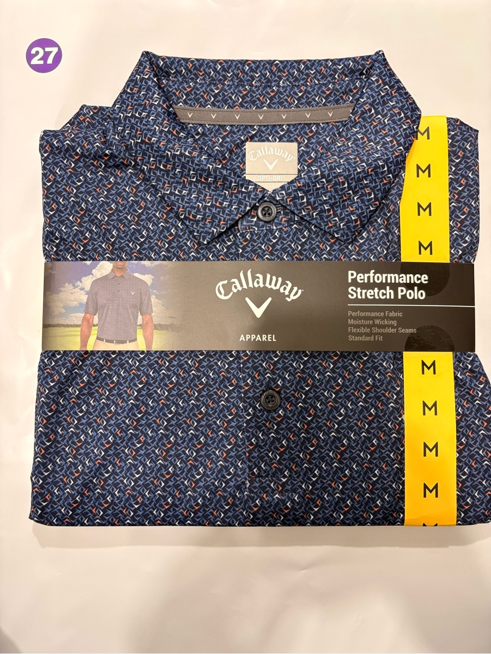 Callaway Men's Performance Stretch Polo - Navy Geometric Print Medium